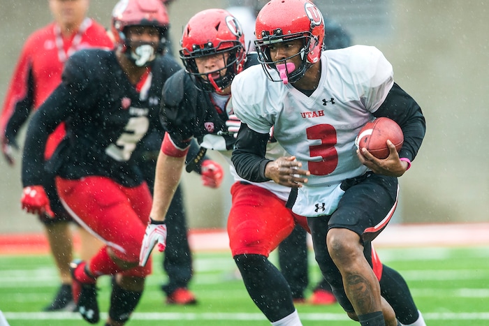 Chris Detrick  |  The Salt Lake Tribune
Utah Utes quarterback Troy Williams (3) runs the ball during a scrimmage at Rice-Eccles Stadium Saturday March 25, 2017.  