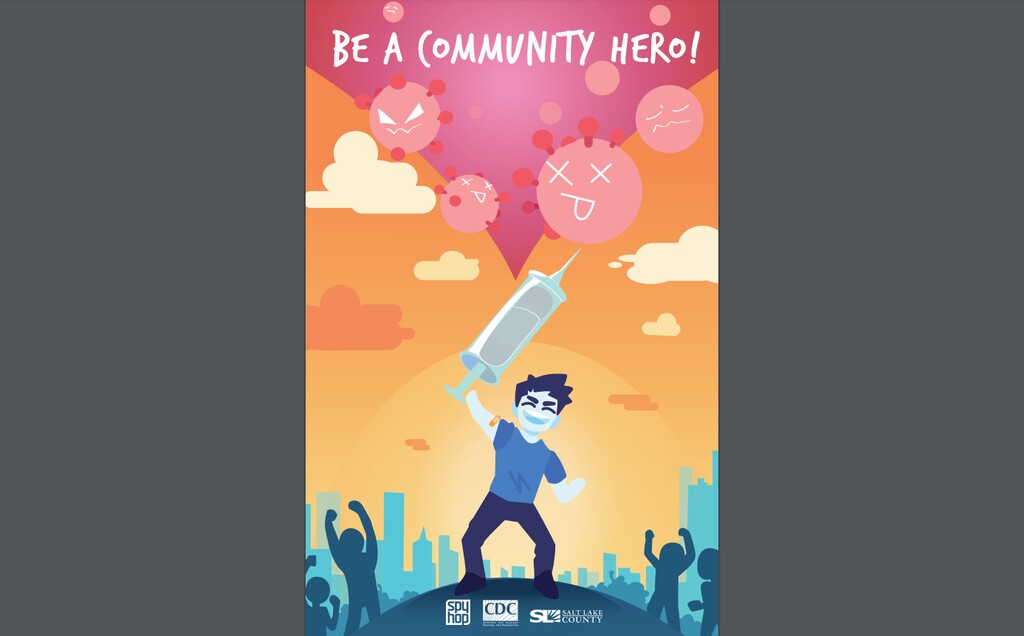 (Spy Hop Productions) This poster is part of a public health campaign, created by students at Salt Lake City's Spy Hop Productions in partnership with the Salt Lake County Health Department, to encourage people to get vaccinated against diseases. The campaign includes a short film and an interactive video game.
