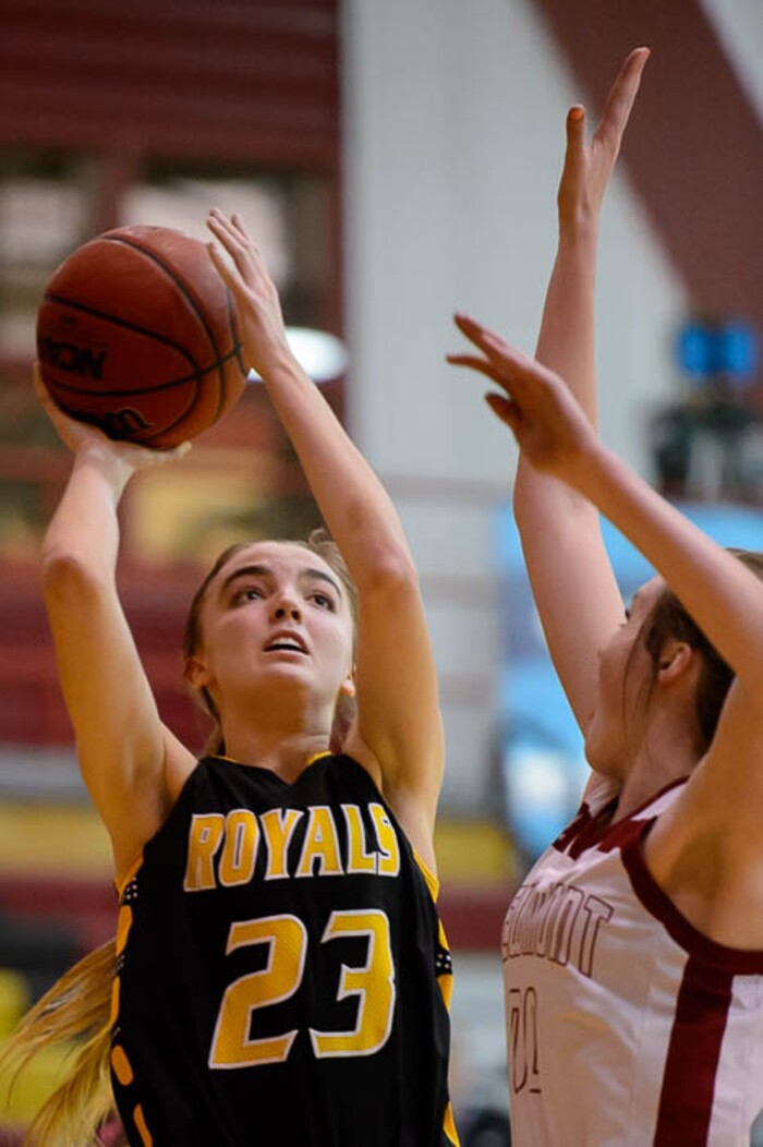 (Trent Nelson | The Salt Lake Tribune)  Roy's Brittney Hatch defended by Viewmont's Melissa Sorenson as the Viewmont Vikings host the Roy Royals, girls high school basketball in Bountiful, Wednesday January 31, 2018.