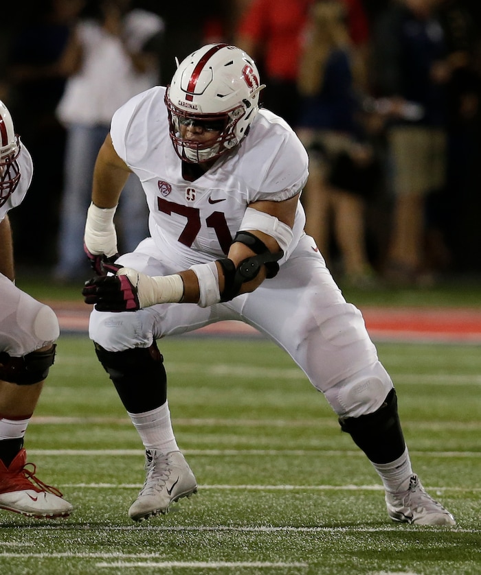 Stanford guard Brandon Fanaika (71) during the second half of an NCAA college football game against Arizona, Saturday, Oct. 29, 2016, in Tucson, Ariz. Stanford defeated Arizona 34-10. (AP Photo/Rick Scuteri)