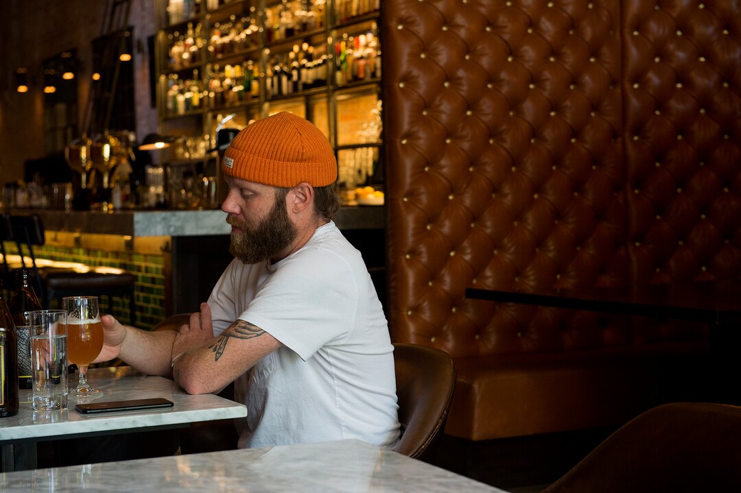 (Leah Hogsten  |  The Salt Lake Tribune) White Horse Spirits and Kitchen customer Drew Tayler has lunch with a friend, Thursday, Oct. 4, 2017.