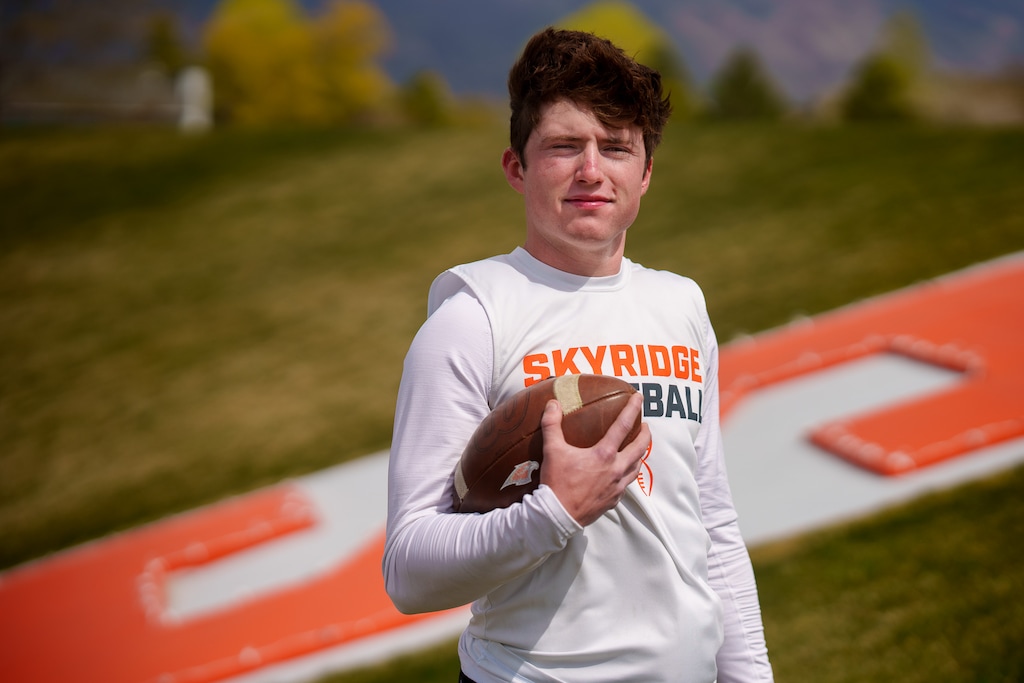 (Trent Nelson  |  The Salt Lake Tribune) Skyridge High School quarterback McCae Hillstead in Lehi on Tuesday, April 27, 2021.