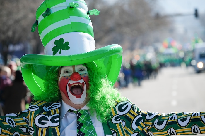(Francisco Kjolseth | The Salt Lake Tribune) Buckaroo Bob, also known as Travis Makinen goofs around with the crowds as Salt Lake CityÕs Irish community celebrates their 41st annual St. PatrickÕs Day Parade with crowds lining up to take in the festivities.