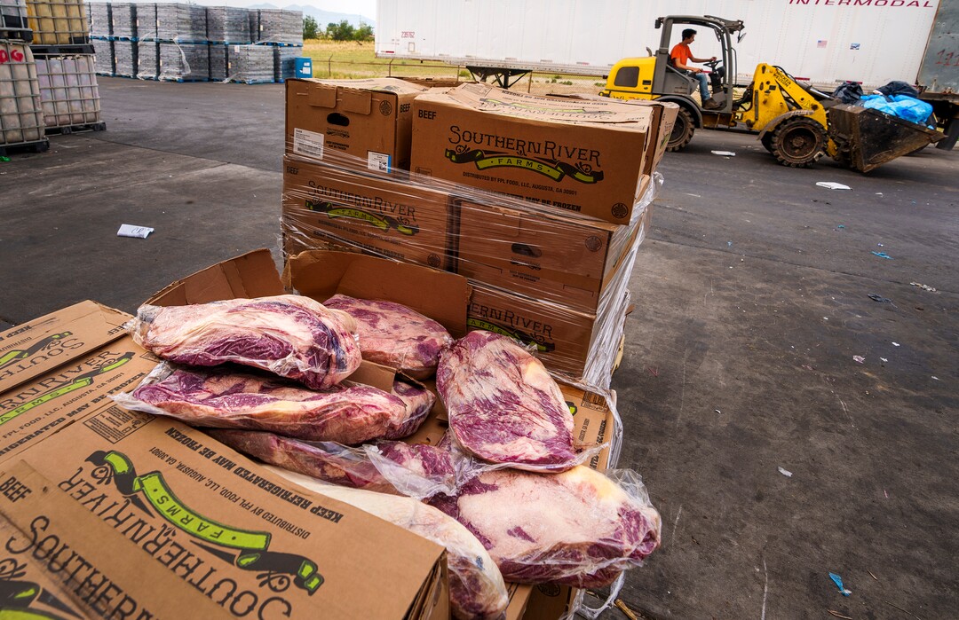(Leah Hogsten | The Salt Lake Tribune) Food waste from restaurants, grocery stores, hotels, caterers, breweries, food processing-manufacturing plants, cafeterias, hospitals, schools and universities is processed, including pallets of outdated beef brisket, above, Sept. 1, 2021. Wasatch Resource Recovery is UtahÕs first and only anaerobic digester which produces a fertilizer and natural gas from decomposing food. The facility processes organic waste which includes food scraps, liquid waste and manufacturing food waste. The process, in operation since 2019, turns the organic matter into sustainable resources, biogas and bio-based fertilizer and the facility will pilot a food scraps pickup program for residents.