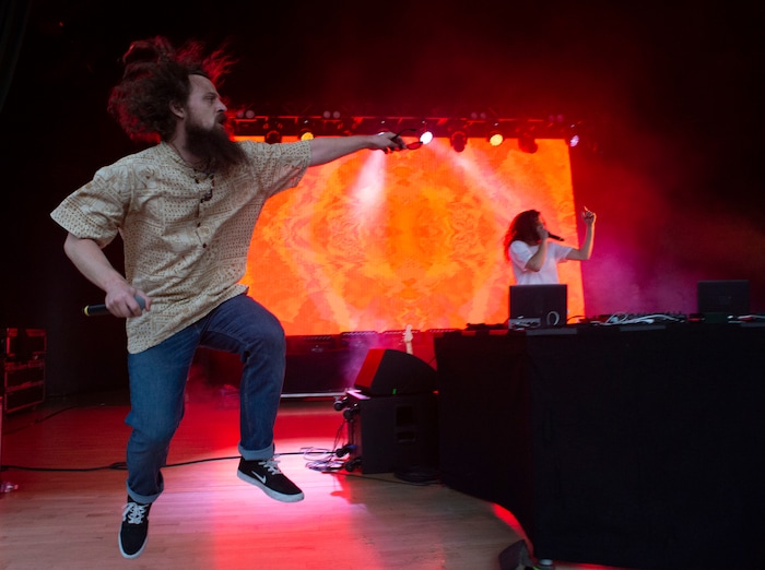 (Rick Egan  |  The Salt Lake Tribune)      Brothers Kevin and Jeff Saurer perform as Hippie Sabotage, at the twilight concert series, at the Gallivan Center, Saturday, July 20, 2019.