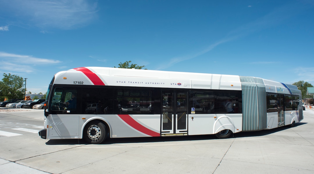 (Rick Egan  |  The Salt Lake Tribune)     The new UTA Utah Valley Express (UVX), which will be part of UTA's newest bus rapid transit system (BRT) between  Orem and Provo. It currently is being tested and is scheduled to begin operations in August. The new extra-long buses will run every 6 minutes. Wednesday, May 30, 2018.