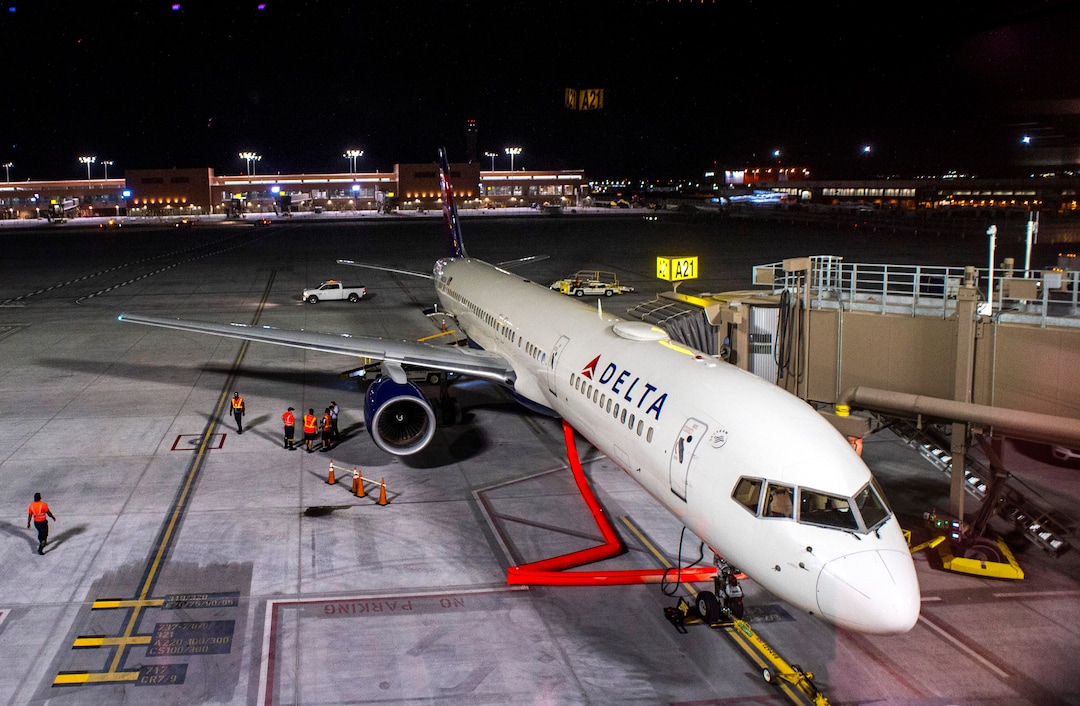 (Rick Egan  |  The Salt Lake Tribune)  Delta flight 2020 is the first flight out of the new terminal at the Salt Lake City International Airport on Tuesday, Sept. 15, 2020.