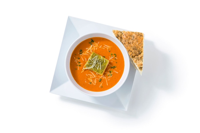 (Courtesy of Blue Lemon) The tomato bisque, with pesto focaccia, from Blue Lemon.