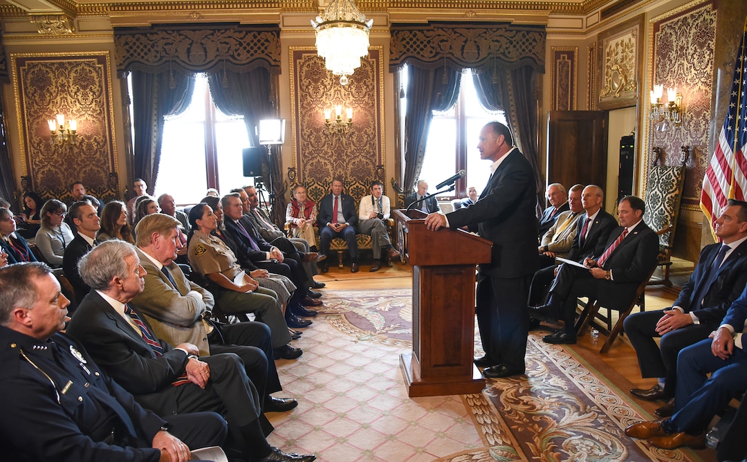 (Francisco Kjolseth  |  The Salt Lake Tribune)  Former Sen. Mark Madsen, the first to take a stab at medical marijuana legislation, says he is "dumbfounded and thrilled" by the deal as supporters and opponents of UtahÕs medical marijuana initiative joined with Utah Gov. Gary Herbert and legislative leaders Thursday, Oct. 4, 2018, at the Utah Capitol to announce a Òshared visionÓ for cannabis policy.