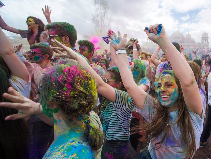 (Rick Egan  |  The Salt Lake Tribune)       Revelers dance to the sounds of Aakansha Bollypop, during the 22nd annual Holi Festival of Colors at the Sri Sri Radha Krishna Temple in Spanish Fork, Saturday, March 24, 2018. The festival which celebrates the beginning or spring is also known as at the Festival of Love.