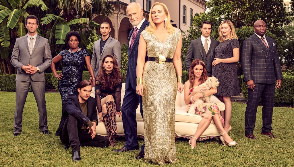 (Photo courtesy of Justin Stephens/Fox) Aaron Lazar as Reverend Paul Thomas, Deneen Tyler as Nora Ellington, Mark L. Young as Jason Conley, Melia Kreiling as Ginger Sweet, Benjamin Aquilar as Antonio Rivera, Gerald McRaney as Eugene Monreaux, Kim Cattrall as Margaret Monreaux, Aubrey Dollar as Rose Monreaux, Corey Cott as Eric Monreaux, Olivia Macklin as Becky Monreaux and Steve Harris as Franklin Lee in “Filthy Rich.”