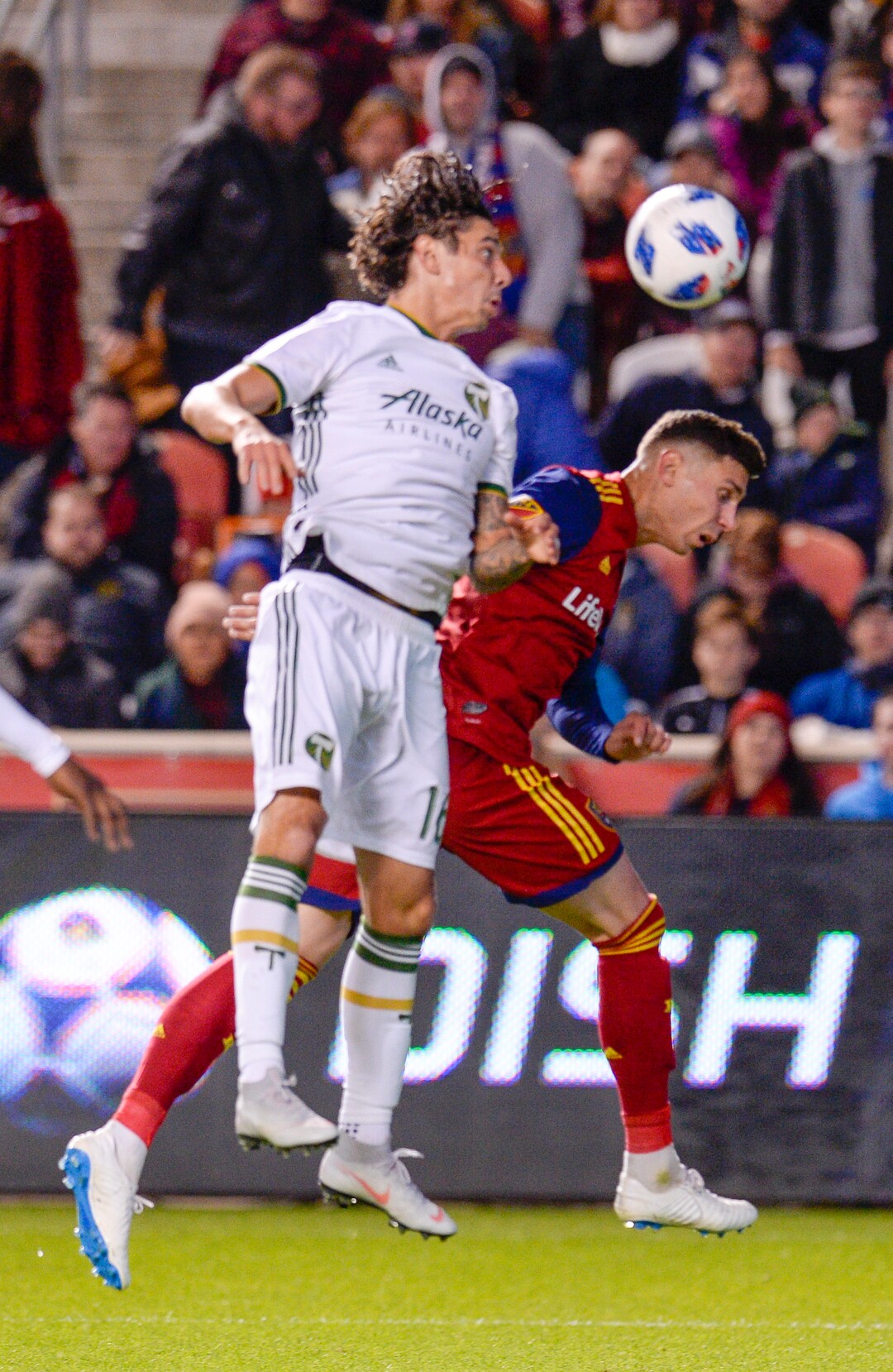 Leah Hogsten  |  The Salt Lake Tribune  Real Salt Lake midfielder Damir Kreilach (6) tries to get to the ball ahead of Portland Timbers defender Zarek Valentin (16) as Real Salt Lake hosts the Portland Timbers at Rio Tinto Stadium in Sandy, Saturday, Oct. 6, 2018. 
