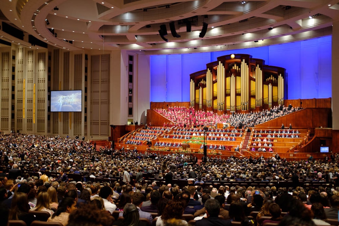 (Trent Nelson  |  The Salt Lake Tribune)  
Attendees are seated before the morning session of the189th Annual General Conference of The Church of Jesus Christ of Latter-day Saints in Salt Lake City on Sunday April 7, 2019.