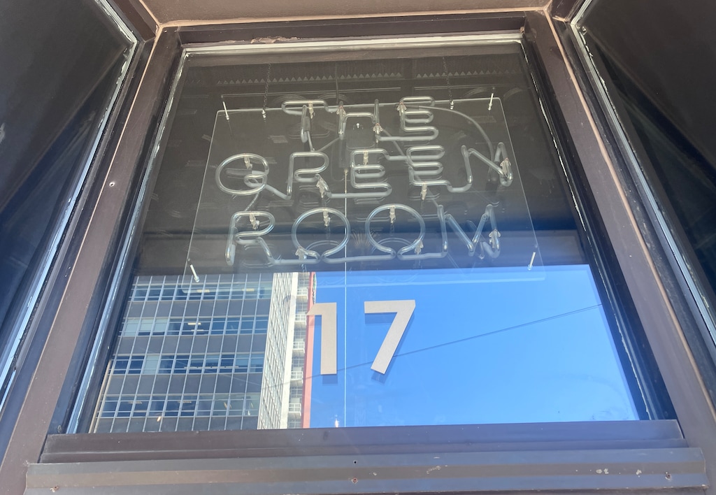 (Sean P. Means  |  The Salt Lake Tribune) Signage above the front door of The Green Room, at 17 E. 400 South in downtown Salt Lake City. The bar was slated to receive its liquor license on July 31, 2025, and has scheduled its reopening for the next day, August 1.