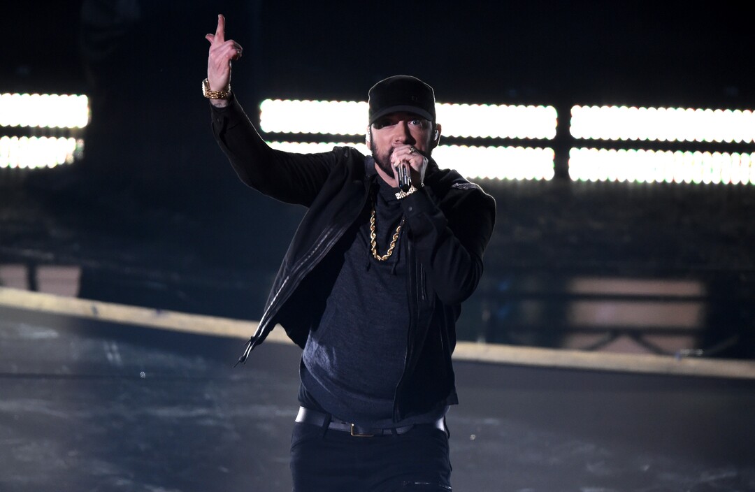 (Chris Pizzello | AP)  Eminem performs "Lose Yourself" at the Oscars on Sunday, Feb. 9, 2020, at the Dolby Theatre in Los Angeles.