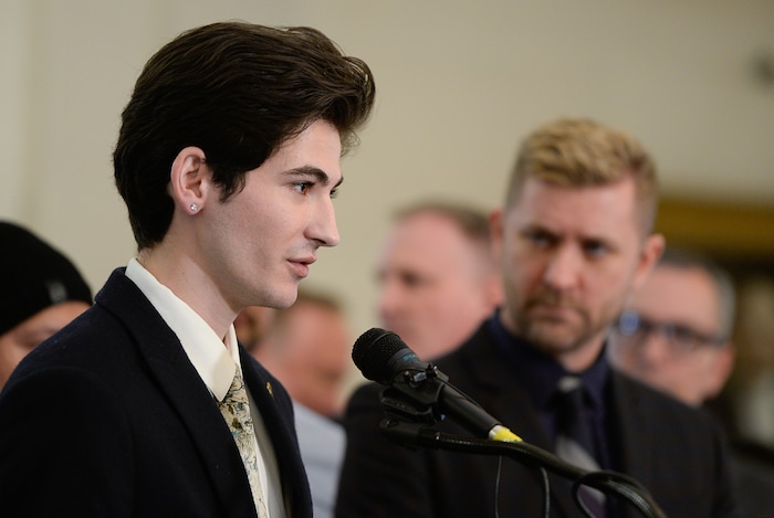 (Francisco Kjolseth  |  The Salt Lake Tribune)  Nathan Dalley, 19, a University of Utah student relays his experience with conversion therapy during a press event at the Utah Capitol on Thursday, Feb. 21, 2019, to announce legislation being introduced to ban conversion therapy.