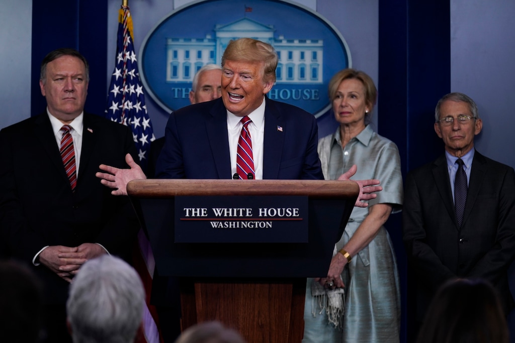 President Donald Trump speaks during a coronavirus task force briefing at the White House, Friday, March 20, 2020, in Washington. (AP Photo/Evan Vucci)