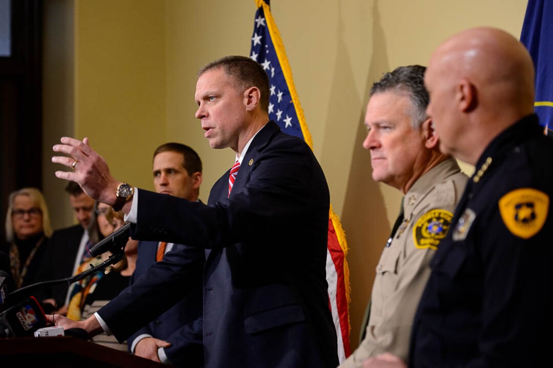 (Trent Nelson | The Salt Lake Tribune)  Public Safety Commissioner Jess L. Anderson speaks at a press conference updating the public on the new cold case database, in Salt Lake City on Tuesday Jan. 29, 2019.