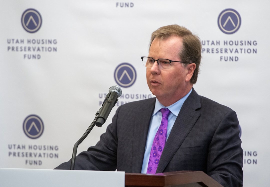 (Rick Egan  |  The Salt Lake Tribune)    Clark Ivory, CEO, Ivory Homes and Clark and Christine Ivory Foundation says a few words about the $100 million private-sector driven effort to preserve affordable housing in Utah, at a news conference at the Utah State Capitol, Monday March 2, 2020