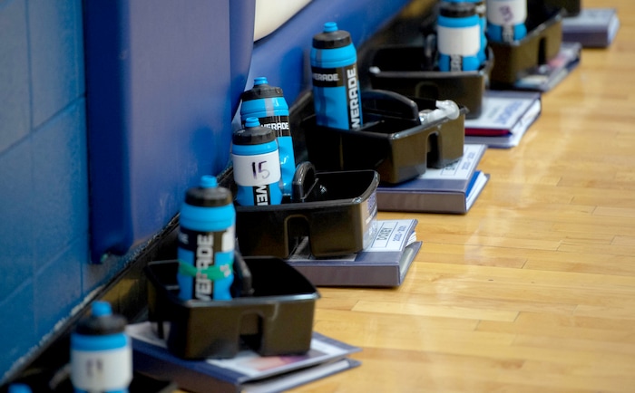 (Francisco Kjolseth  | The Salt Lake Tribune) Precautions against COVD-19 are taken as each player has their own tray with a snack and water bottle as the Fremont girls basketball team holds practice on Wednesday, Feb. 24, 2021.