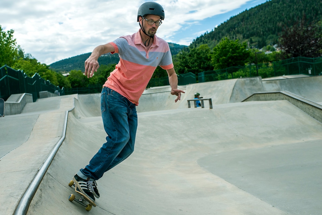 Chris Detrick  |  The Salt Lake TribuneTemple Har Shalom Rabbi David Levinsky skates at the Park City Skateboard Park Wednesday August 12, 2015.  