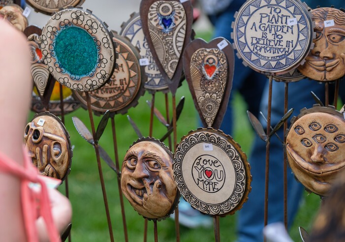 (Francisco Kjolseth  |  The Salt Lake Tribune)  People decide on works by potter Ben Behunin during the annual 2019 Utah Arts Festival as it kicks off at Library Square and Washington Square in downtown Salt Lake City, Thursday, June 20, 2019, with visual and performance art of all varieties and food for all ages from June 20-23.