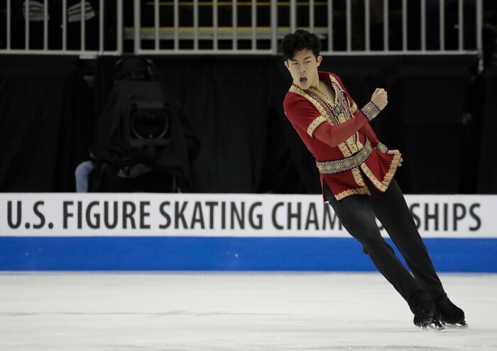 Nathan Chen performs during the men's free skate competition at the U.S. Figure Skating Championships Sunday, Jan. 22, 2017, in Kansas City, Mo. (AP Photo/Charlie Riedel)