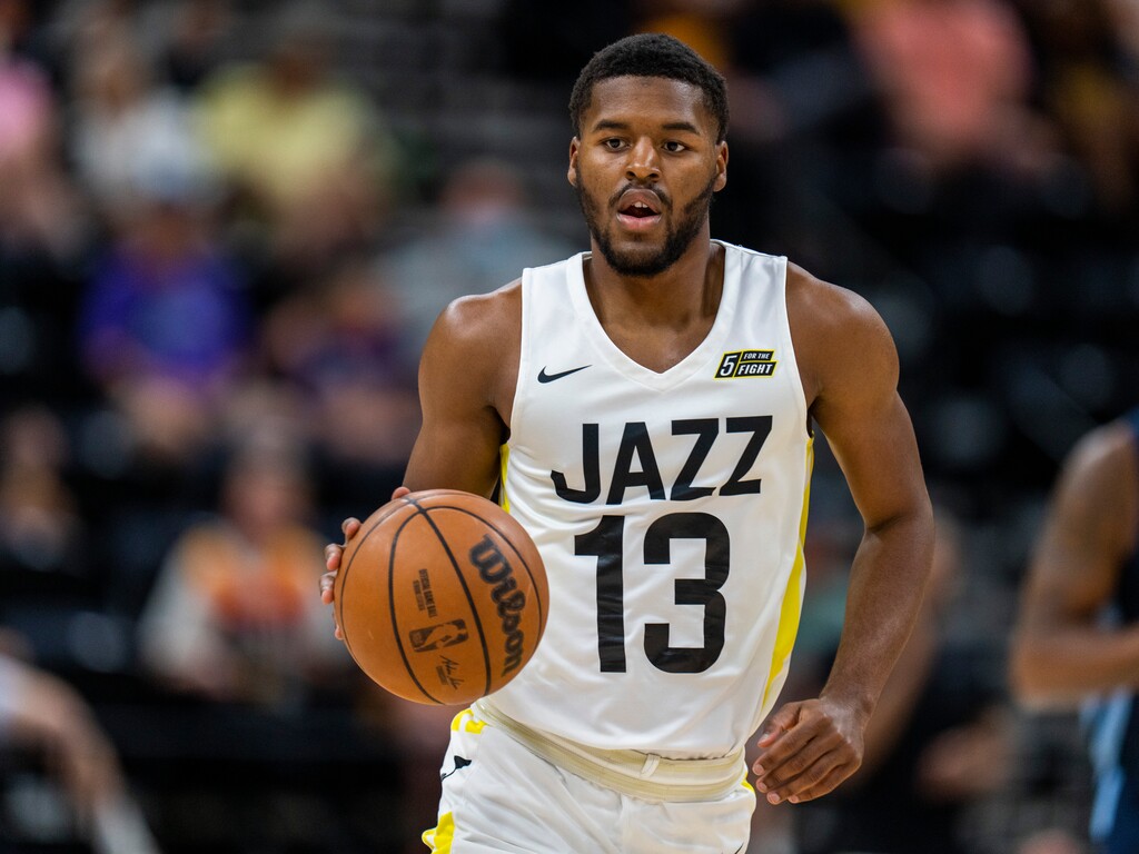 (Rick Egan | The Salt Lake Tribune) Utah Jazz guard Jared Butler (13) leads a Jazz fast break, in NBA Salt Lake Summer League Action, at Vivint Arena, on Thursday, July 7, 2022.