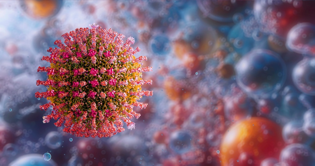 (Centers for Disease Control and Prevention) An example of a measles virus.