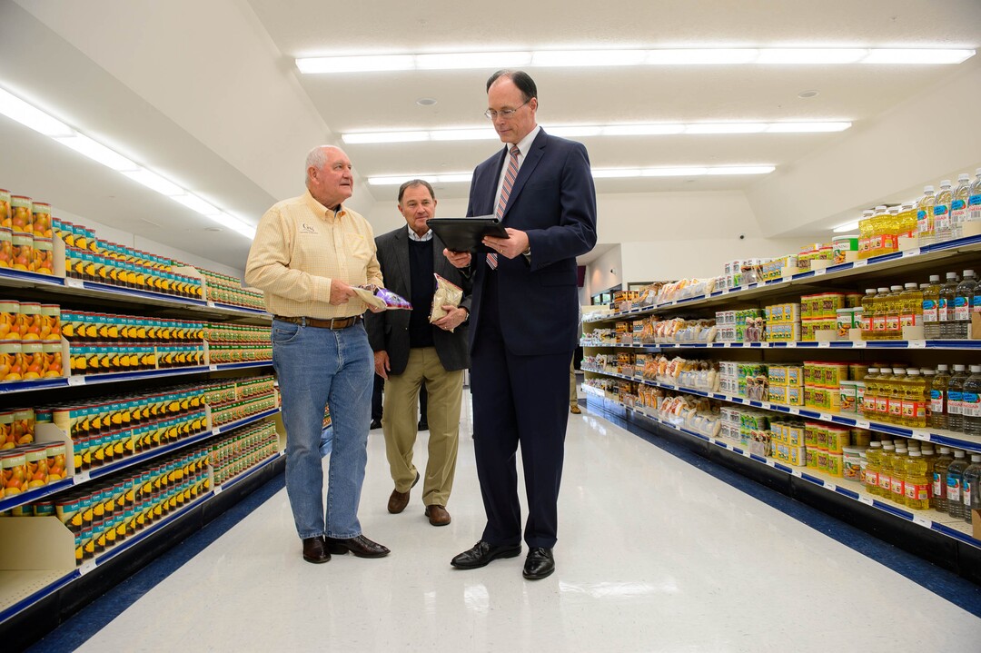 (Trent Nelson  |  The Salt Lake Tribune)  Agriculture Secretary Sonny Perdue, Gov. Gary Herbert, and Bishop W. Christopher Waddell on a tour of Welfare Square in Salt Lake City on Wednesday May 22, 2019.