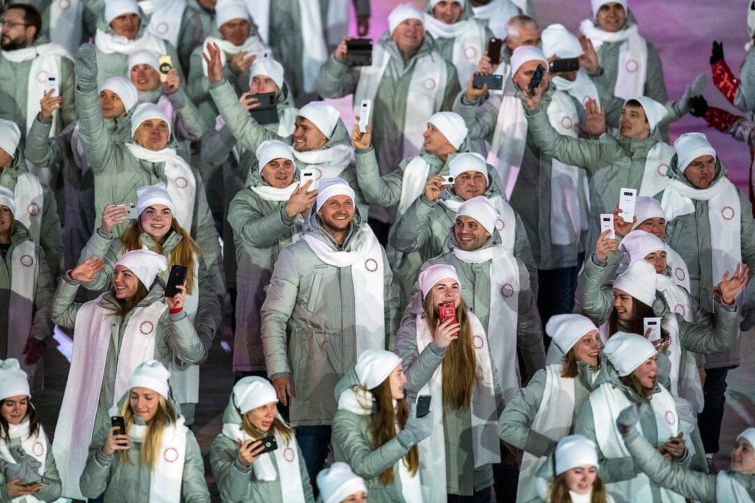 (Chris Detrick  |  The Salt Lake Tribune)  Olympic athletes from Russia are introduced during the Pyeongchang 2018 Winter Olympics opening ceremony at Olympic Stadium Friday, February 9, 2018.  