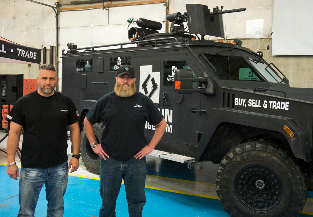 (Rick Egan  |  The Salt Lake Tribune)   Bryan Melchior, and Sam Robinson owners  of Utah Gun Exchange, Friday, March 23, 2018.