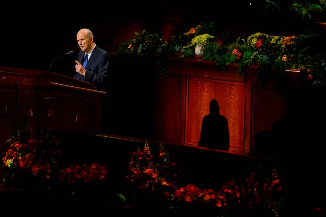 (Trent Nelson  |  The Salt Lake Tribune)  President Russell M. Nelson speaks during the morning session of the189th Annual General Conference of The Church of Jesus Christ of Latter-day Saints in Salt Lake City on Sunday April 7, 2019.