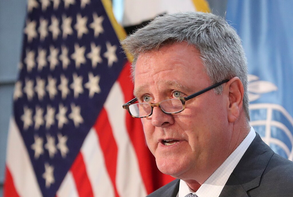 FILE - In this Aug. 1, 2017, file photo, Scott Blackmun, CEO of the U.S. Olympic Committee, speaks at Yongsan Garrison, a U.S. military base in Seoul, South Korea. Blackmun called on his international counterparts to act immediately on allegations of Russian doping, with now less than four months until the start of the Winter Games. ''The time for action is now,'' Blackmun said in an address Thursday, Oct. 12, to the USOC Assembly. (AP Photo/Lee Jin-man, File)