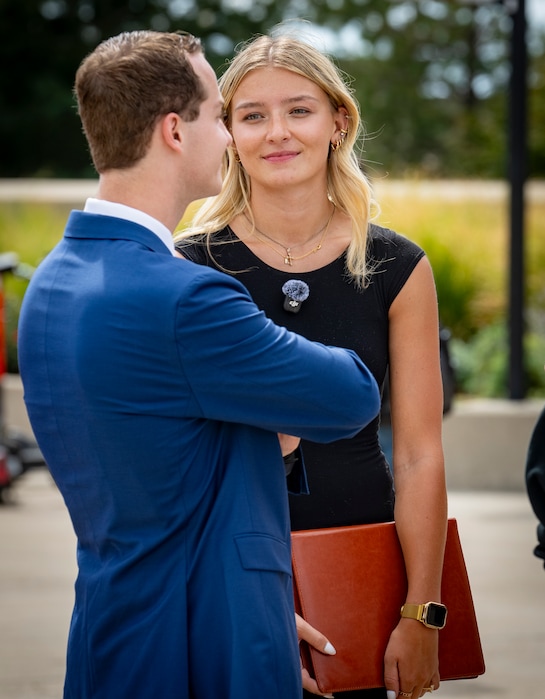(Rick Egan | The Salt Lake Tribune) Riley Beesley, chairman of the Utah College Republicans, chats with Rylie Barnes, vice president of the University of Utah's College Republicans club, on Wednesday, Sept. 16, 2026.