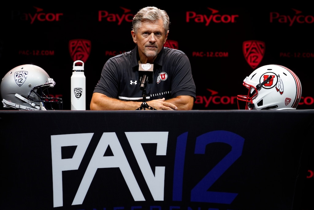 (Damian Dovarganes | AP) Utah head coach Kyle Whittingham speaks during Pac-12 Conference football media day Friday in Los Angeles.