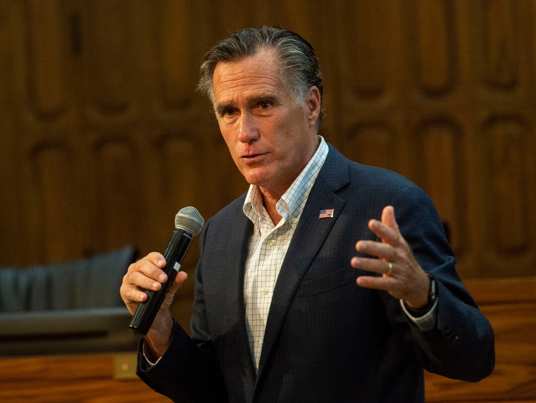 (Rick Egan  |  The Salt Lake Tribune)       Mitt Romney answers questions at a town hall meeting in the Provo City Hall Council Chambers, Friday, June 21, 2019.