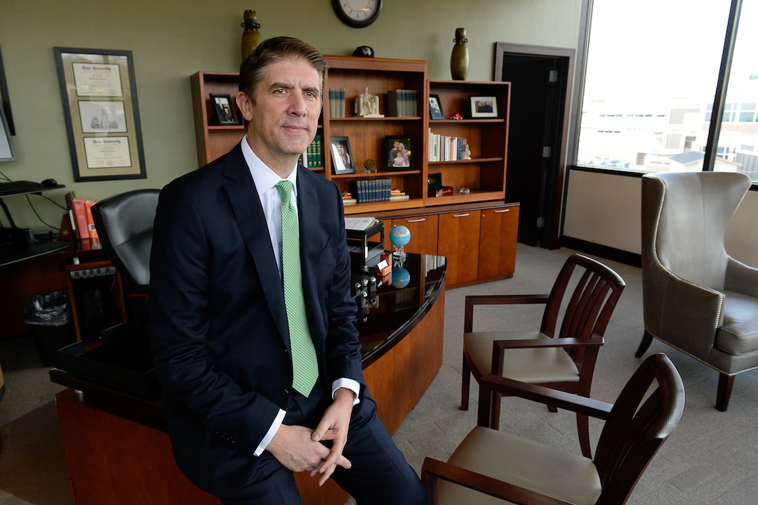 (Francisco Kjolseth  |  The Salt Lake Tribune)  Utah Valley University President Matthew S. Holland announces his calling as an LDS mission president on Monday, Nov. 6, 2017. Holland who is set to leave the UVU in June of 2018, will preside over an English-speaking mission scheduled to be announced later in the year. 
