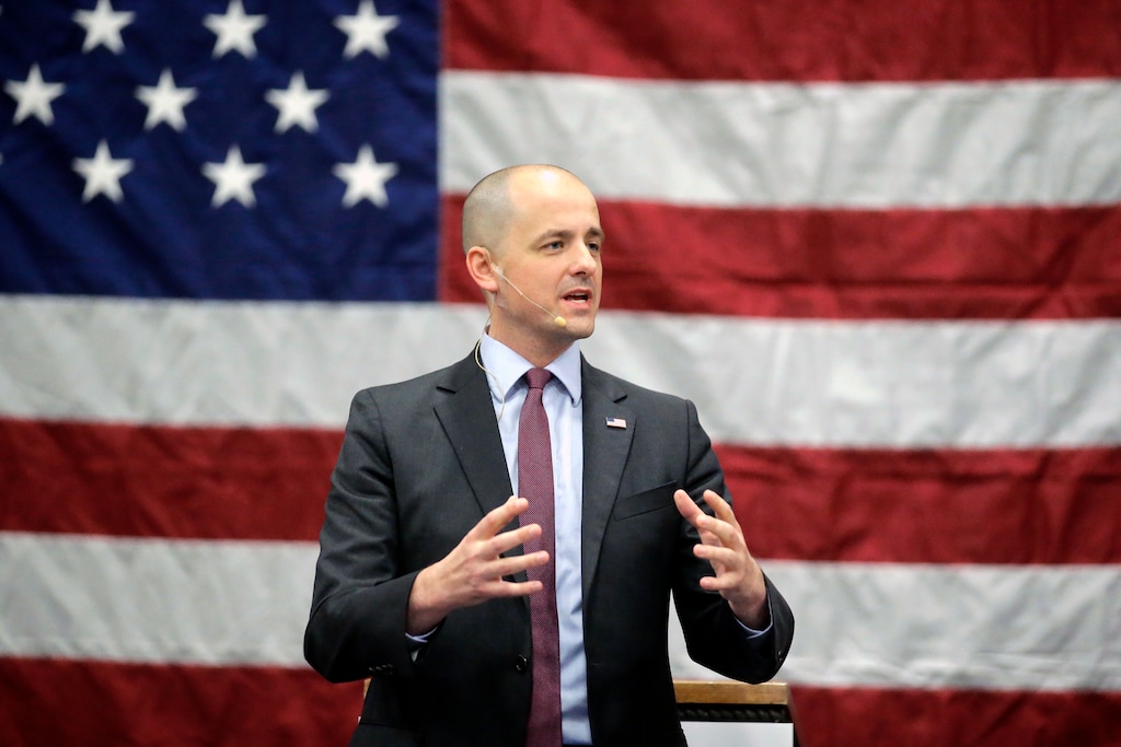 (Rick Bowmer | AP) Evan McMullin speaks during a rally during his presidential campaign Friday, Oct. 21, 2016, in Draper.