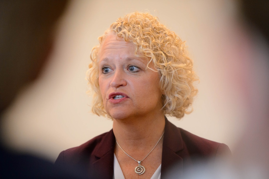 (Trent Nelson  |  The Salt Lake Tribune) Salt Lake City Mayor Jackie Biskupski speaks to reporters following a hearing on Salt Lake City’s case against the creation of the Utah Inland Port, a controversial international trading hub planned for a large swath of the municipality’s northwestern side, in Salt Lake City on Monday Nov. 18, 2019.
