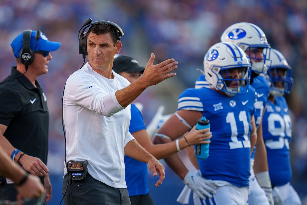 (Trent Nelson  |  The Salt Lake Tribune) Kelly Poppinga as BYU hosts Texas Tech, NCAA football in Provo on Saturday, Oct. 21, 2023.