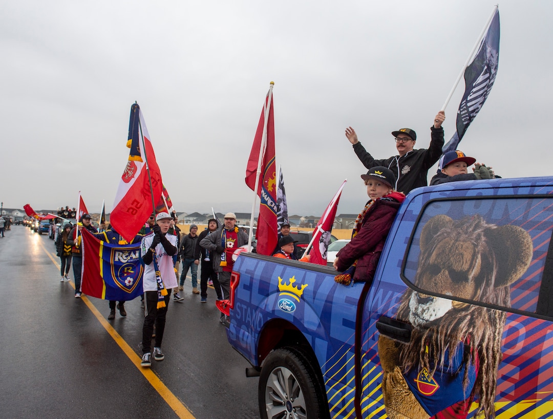 (Rick Egan  |  The Salt Lake Tribune)    The Real Monarchs fans celebrate the Monarchs USL Cup Championship, during their championship parade at Lynn Crane Park in Herriman, Wednesday, Nov. 20, 2019.