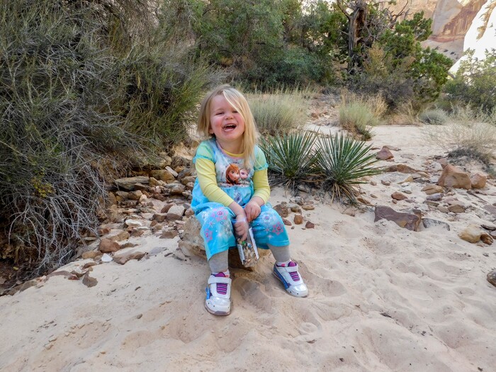 Erin Alberty  |  The Salt Lake TribuneThe author's daughter gets the giggles during a hike into Surprise Canyon on Oct. 4, 2015 in Capitol Reef National Park.