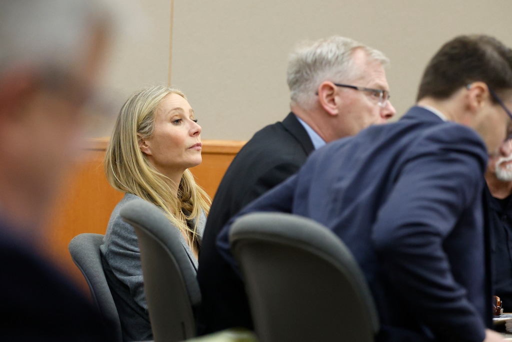 (Jeff Swinger | AP) Gwyneth Paltrow sits in court during an objection in her trial, Thursday, March 23, 2023, in Park City, where she is accused in a lawsuit of crashing into a skier during a 2016 family ski vacation, leaving him with brain damage and four broken ribs. Terry Sanderson claims that the actor-turned-lifestyle influencer was cruising down the slopes so recklessly that they violently collided, leaving him on the ground as she and her entourage continued their descent down Deer Valley Resort, a skiers-only mountain known for its groomed runs, après-ski champagne yurts and posh clientele.