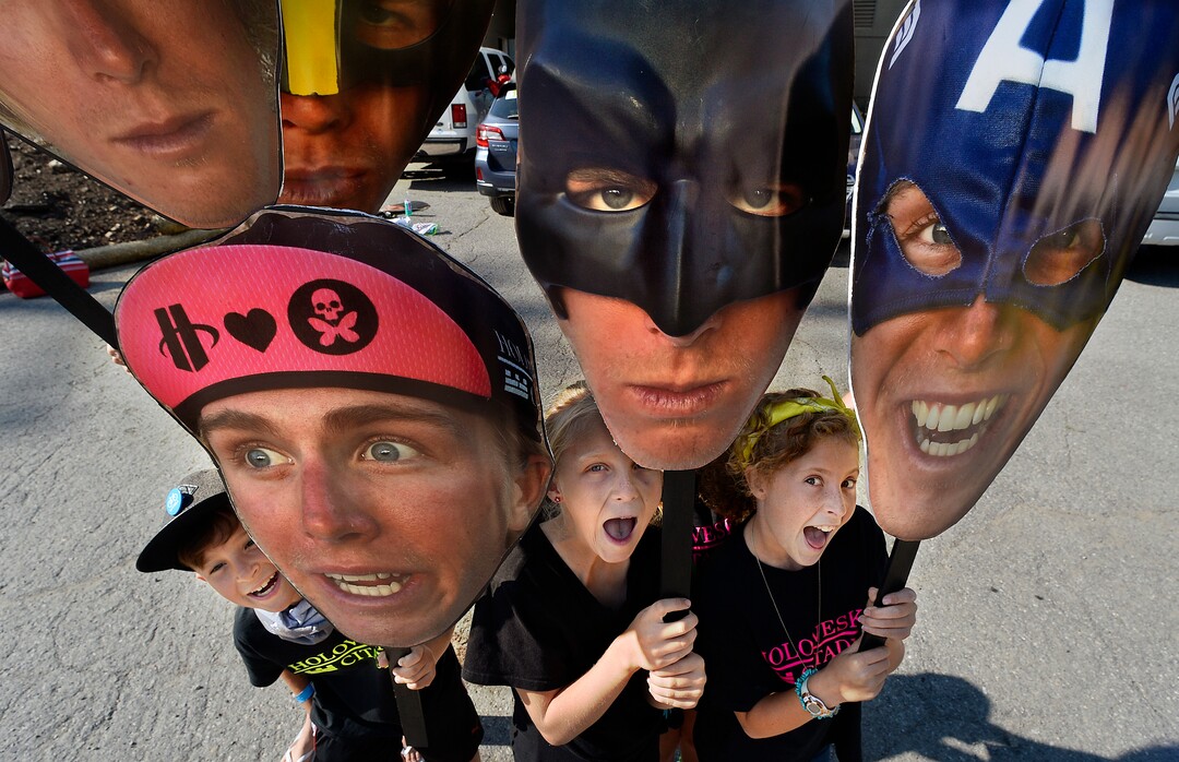 (Scott Sommerdorf   |  The Salt Lake Tribune)    Nieces and nephews of Salt Lake rider Taylor Eisenhart get ready to head out onto the Stage 3 course of the Tour of Utah in Big Cottonwood Canyon to cheer on their favorite rider, Wednesday, August 2, 2017.