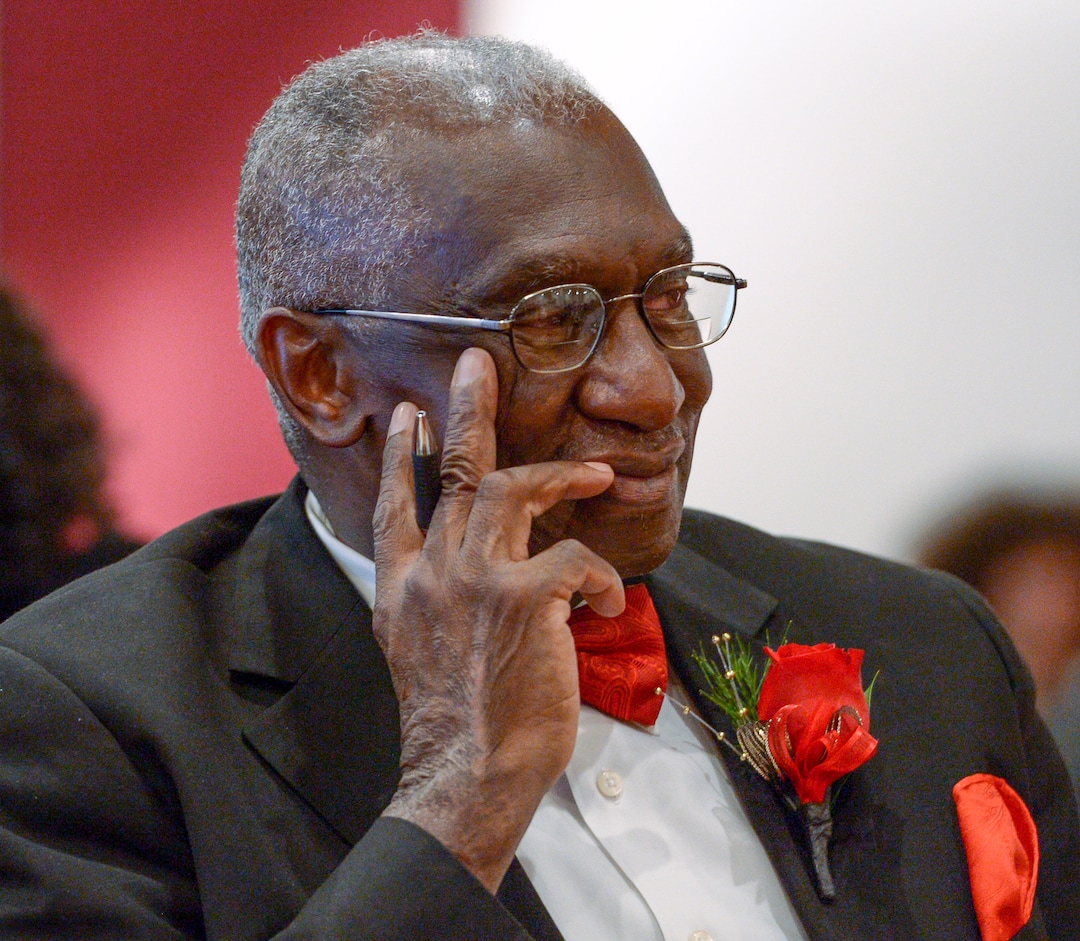 (Leah Hogsten  |  The Salt Lake Tribune) The Rev. France A. Davis laughs as people pay tribute to him during his 44th anniversary celebration as pastor at Calvary Baptist Church, Sunday, April 22, 2018. Davis, who arrived in Salt Lake City in 1974, has built the African-American congregation to more than 700 members. 