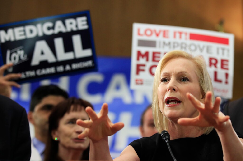 Sen. Kirsten Gillibrand, D-N.Y. speaks at a gathering introducing the Medicare for All Act of 2019, on Capitol Hill in Washington, Wednesday, April 10, 2019. (AP Photo/Manuel Balce Ceneta)