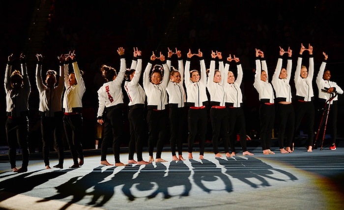 (Francisco Kjolseth  |  The Salt Lake Tribune)  Waving to their fans Utah gets ready to hosts Penn State in their season opener at the Huntsman Center in Salt Lake City on Saturday, Jan. 5, 2019.