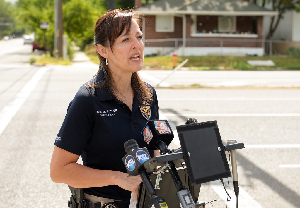 (Chris Samuels | The Salt Lake Tribune) Unified Police Sgt. Melody Cutler briefs media in June 2022. Cutler said Thursday that Unified officers shot and killed a man while responding to a domestic disturbance late Wednesday, Aug. 23, 2023.