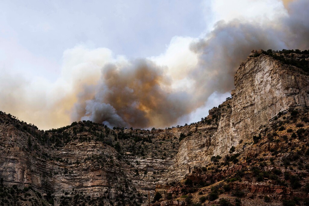 (Rick Egan | The Salt Lake Tribune)  The Bear Fire burns in the mountains northwest of Helper on Wednesday, June 9, 2021.